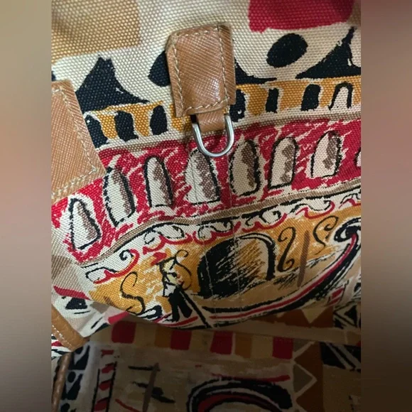 RARE auth Prada Venice Belted Tote Print Canvas leather trim, handles and straps - Picture 8 of 10